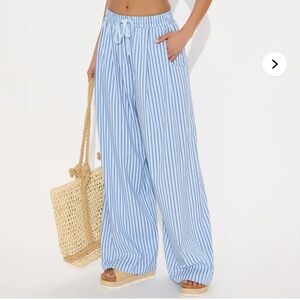 Blue Striped Women's Wide-Leg Pants